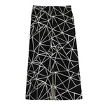 Black And White Geometric Mosaic Print Cotton Front Slit Maxi Skirt