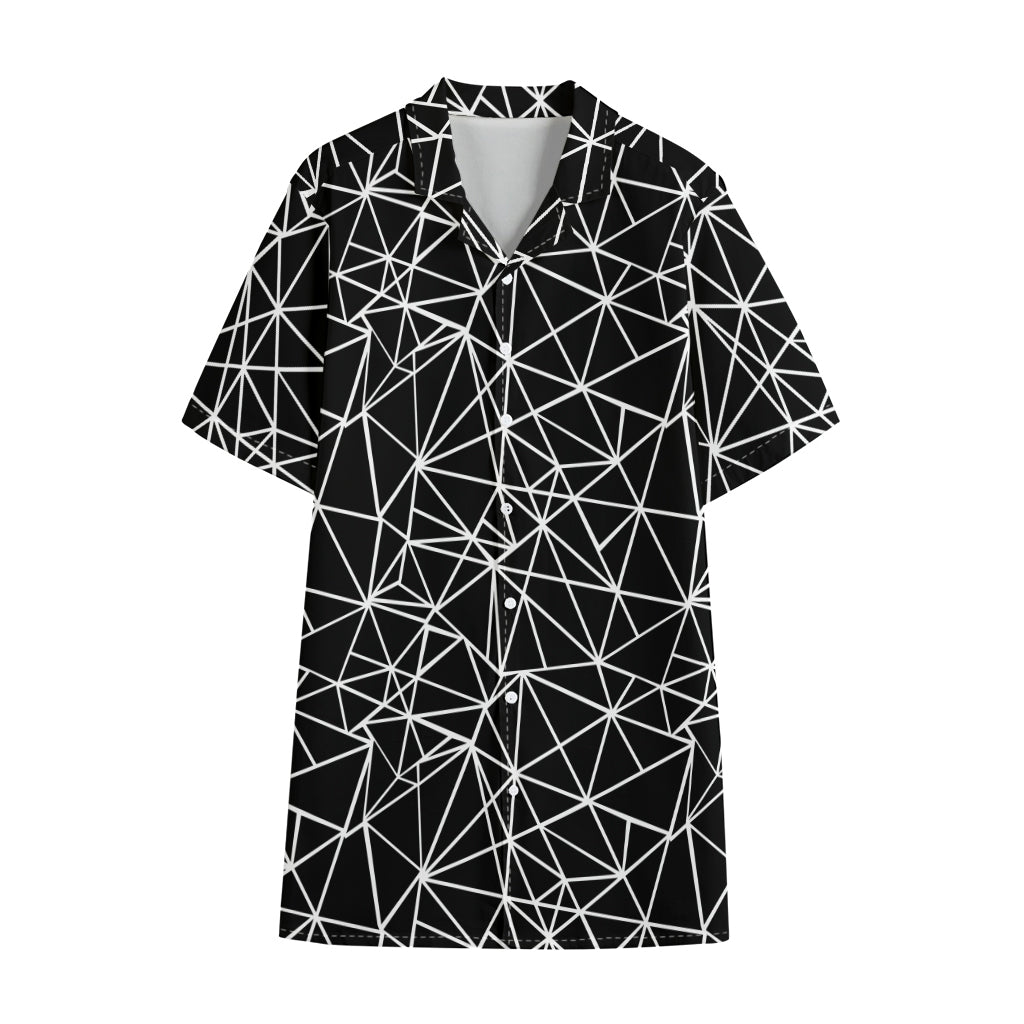 Black And White Geometric Mosaic Print Cotton Hawaiian Shirt