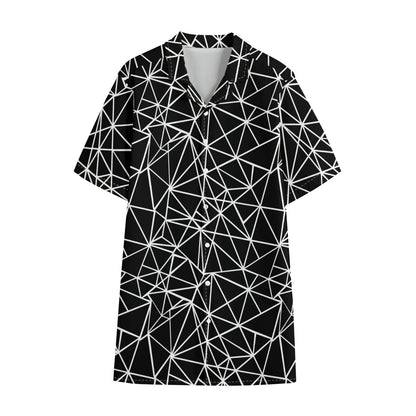 Black And White Geometric Mosaic Print Cotton Hawaiian Shirt