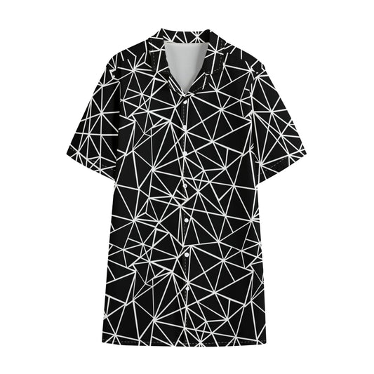 Black And White Geometric Mosaic Print Cotton Hawaiian Shirt
