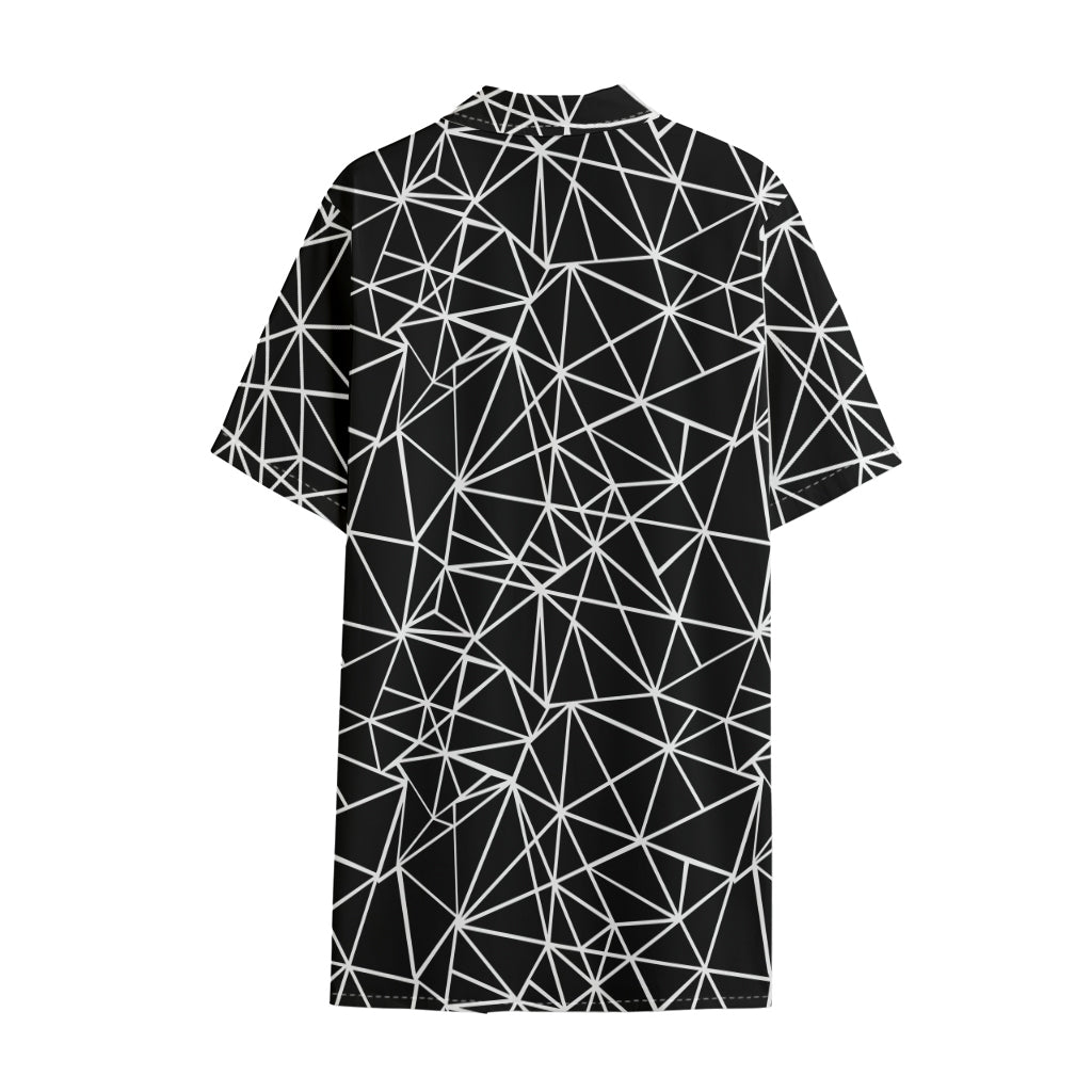 Black And White Geometric Mosaic Print Cotton Hawaiian Shirt