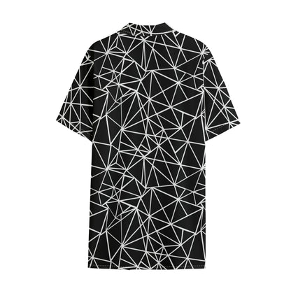 Black And White Geometric Mosaic Print Cotton Hawaiian Shirt