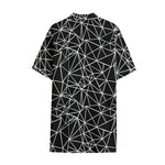 Black And White Geometric Mosaic Print Cotton Hawaiian Shirt