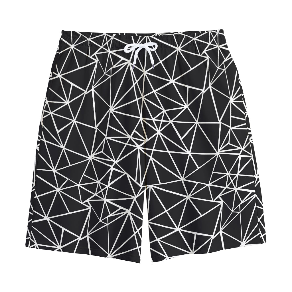 Black And White Geometric Mosaic Print Cotton Shorts