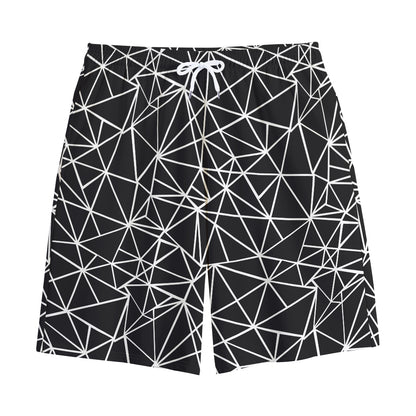 Black And White Geometric Mosaic Print Cotton Shorts