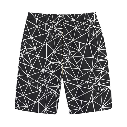 Black And White Geometric Mosaic Print Cotton Shorts