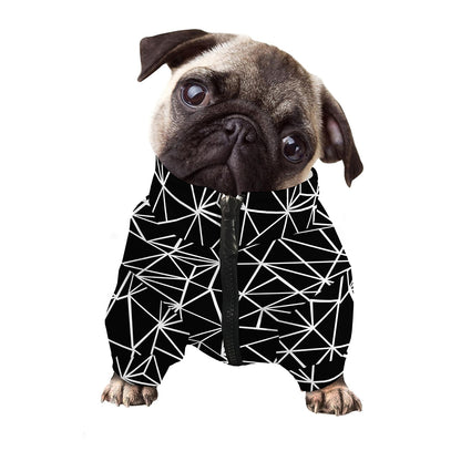 Black And White Geometric Mosaic Print Dog Zip Up Jacket