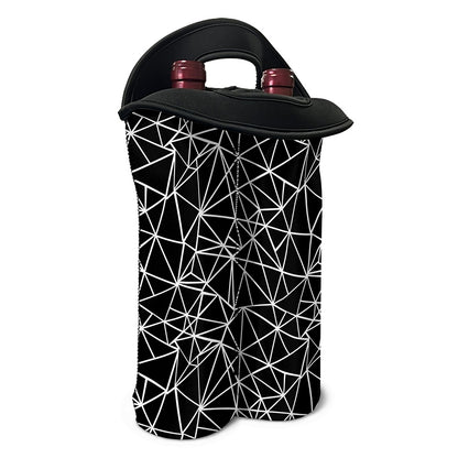 Black And White Geometric Mosaic Print Double Neoprene Wine Tote