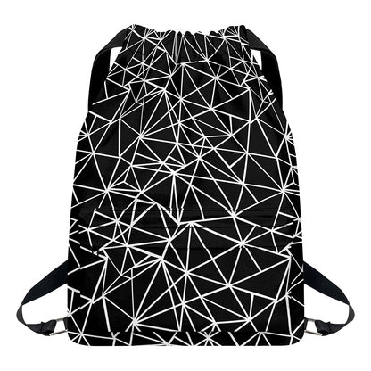 Black And White Geometric Mosaic Print Drawstring Backpack