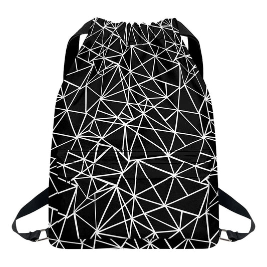 Black And White Geometric Mosaic Print Drawstring Backpack