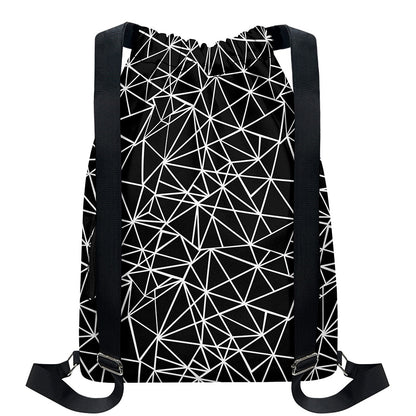 Black And White Geometric Mosaic Print Drawstring Backpack