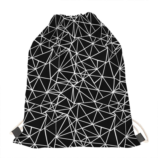 Black And White Geometric Mosaic Print Drawstring Bag