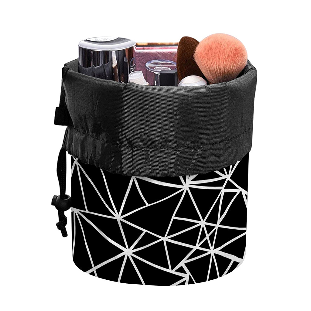 Black And White Geometric Mosaic Print Drawstring Makeup Bag