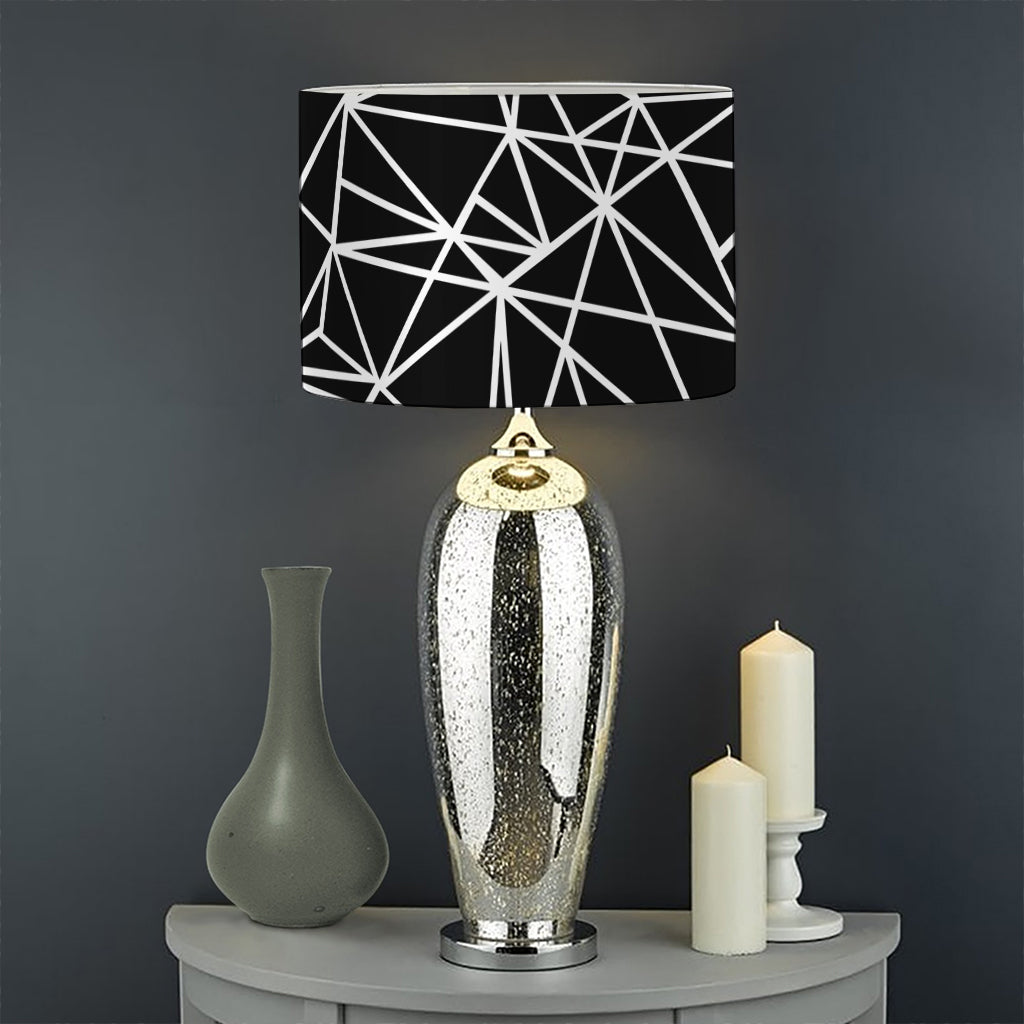Black And White Geometric Mosaic Print Drum Lamp Shade