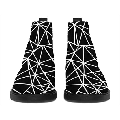 Black And White Geometric Mosaic Print Flat Ankle Boots