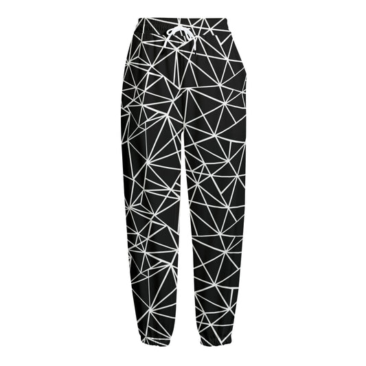 Black And White Geometric Mosaic Print Fleece Lined Knit Pants