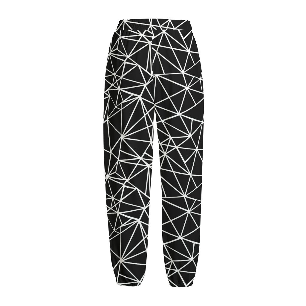 Black And White Geometric Mosaic Print Fleece Lined Knit Pants