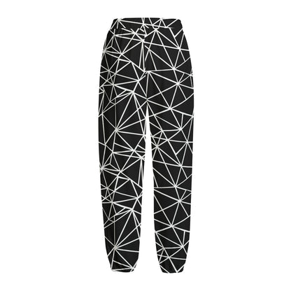 Black And White Geometric Mosaic Print Fleece Lined Knit Pants
