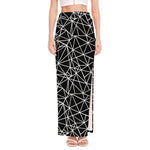 Black And White Geometric Mosaic Print High Slit Maxi Skirt