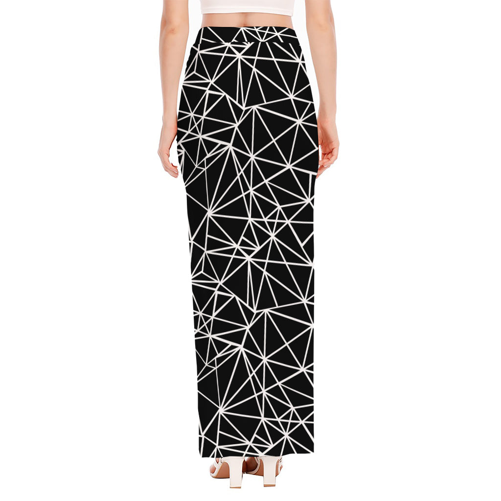 Black And White Geometric Mosaic Print High Slit Maxi Skirt