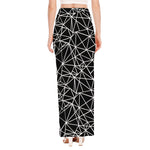Black And White Geometric Mosaic Print High Slit Maxi Skirt