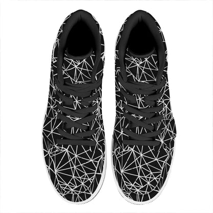 Black And White Geometric Mosaic Print High Top Leather Sneakers