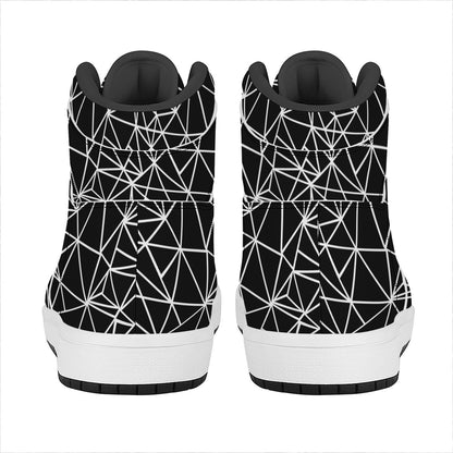 Black And White Geometric Mosaic Print High Top Leather Sneakers