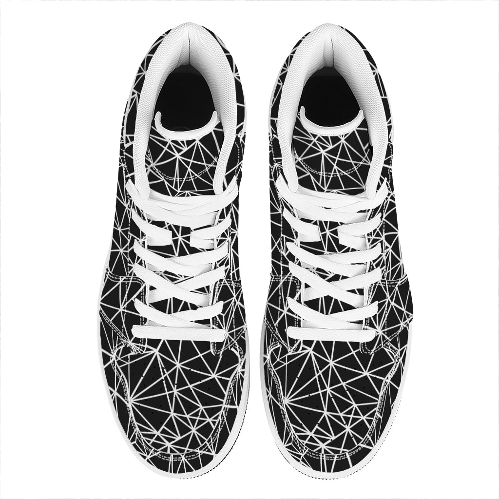 Black And White Geometric Mosaic Print High Top Leather Sneakers
