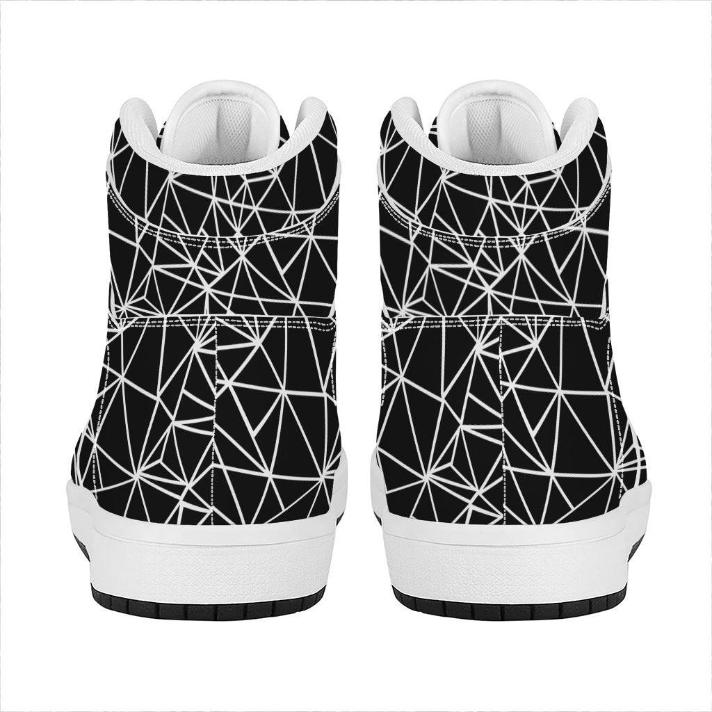 Black And White Geometric Mosaic Print High Top Leather Sneakers