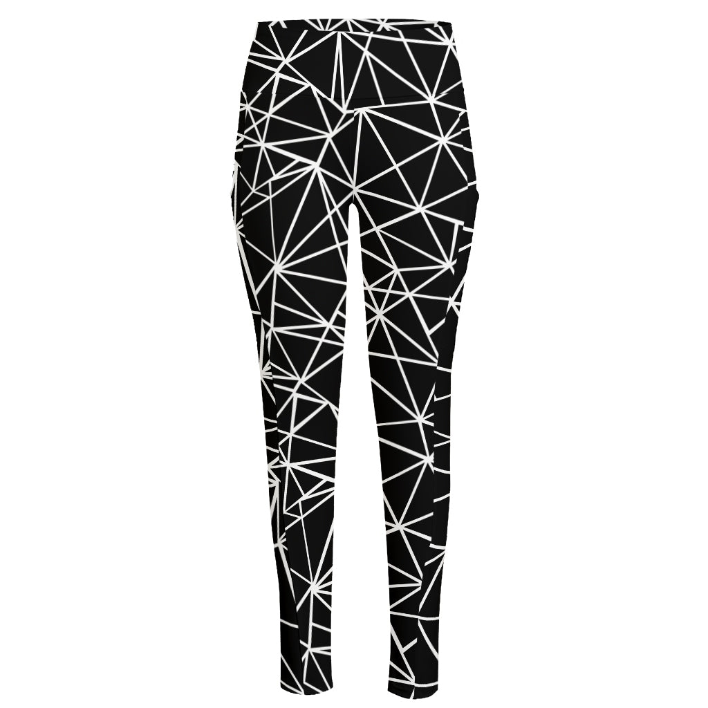 Black And White Geometric Mosaic Print High-Waisted Pocket Leggings