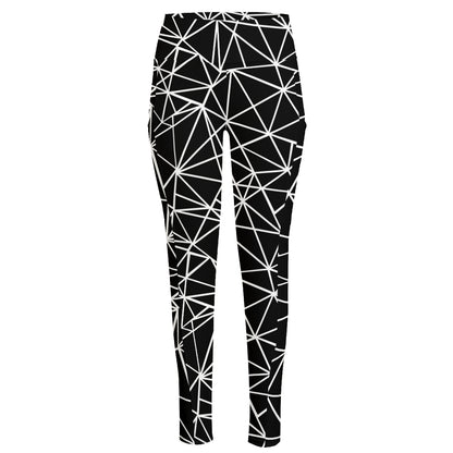 Black And White Geometric Mosaic Print High-Waisted Pocket Leggings