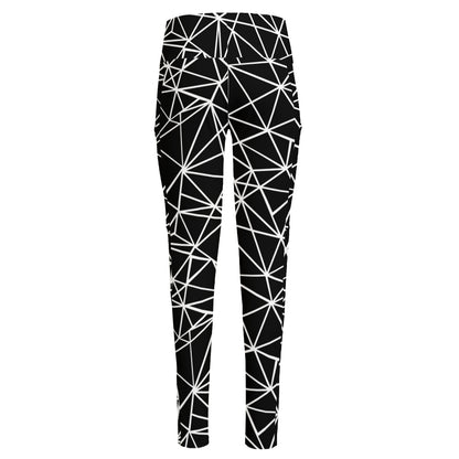 Black And White Geometric Mosaic Print High-Waisted Pocket Leggings