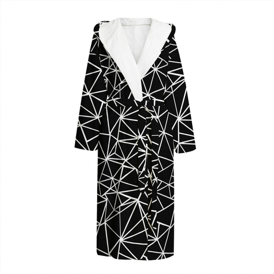 Black And White Geometric Mosaic Print Hooded Bathrobe