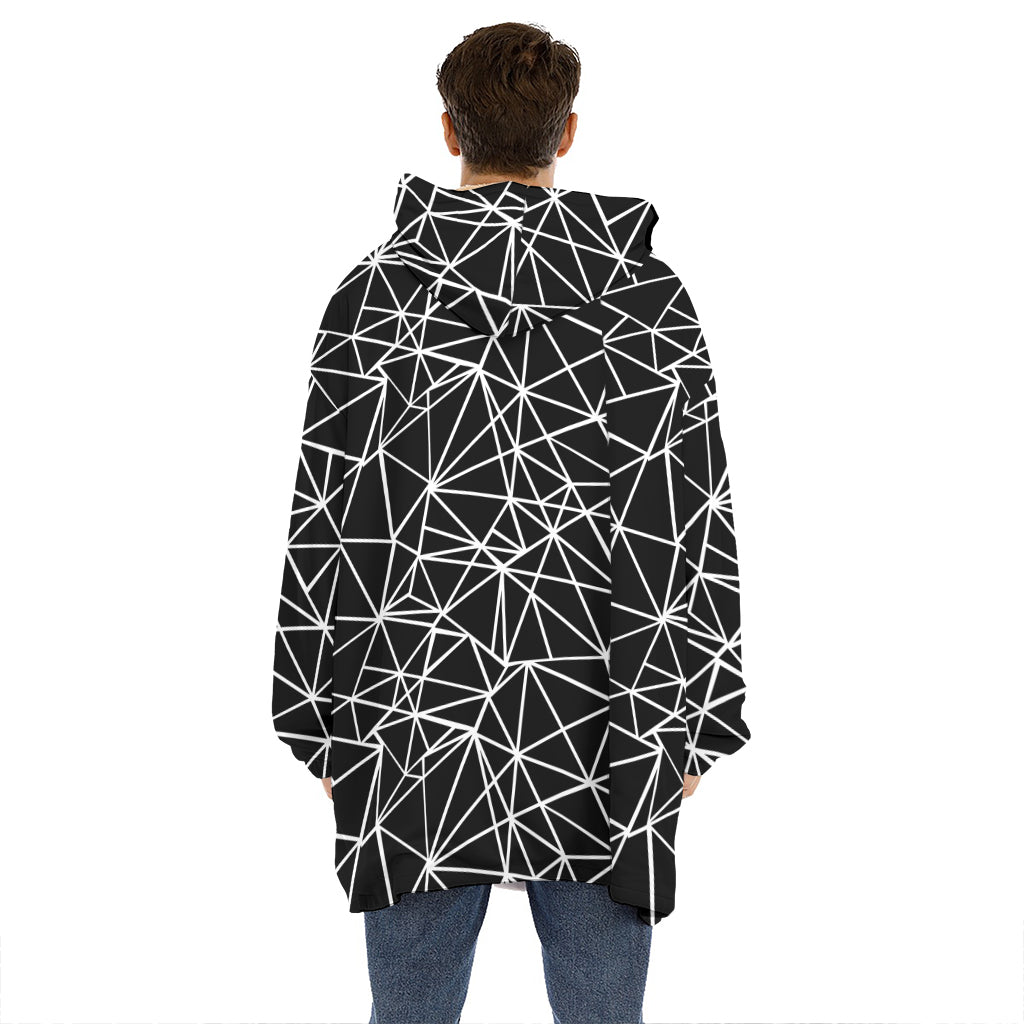 Black And White Geometric Mosaic Print Hoodie Blanket