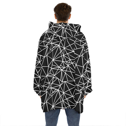 Black And White Geometric Mosaic Print Hoodie Blanket