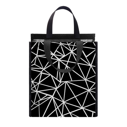 Black And White Geometric Mosaic Print Insulated Lunch Tote