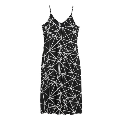 Black And White Geometric Mosaic Print Jersey Midi Cami Dress