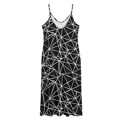 Black And White Geometric Mosaic Print Jersey Midi Cami Dress