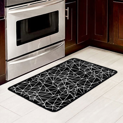 Black And White Geometric Mosaic Print Kitchen Mat