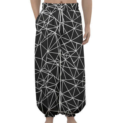 Black And White Geometric Mosaic Print Lantern Pants