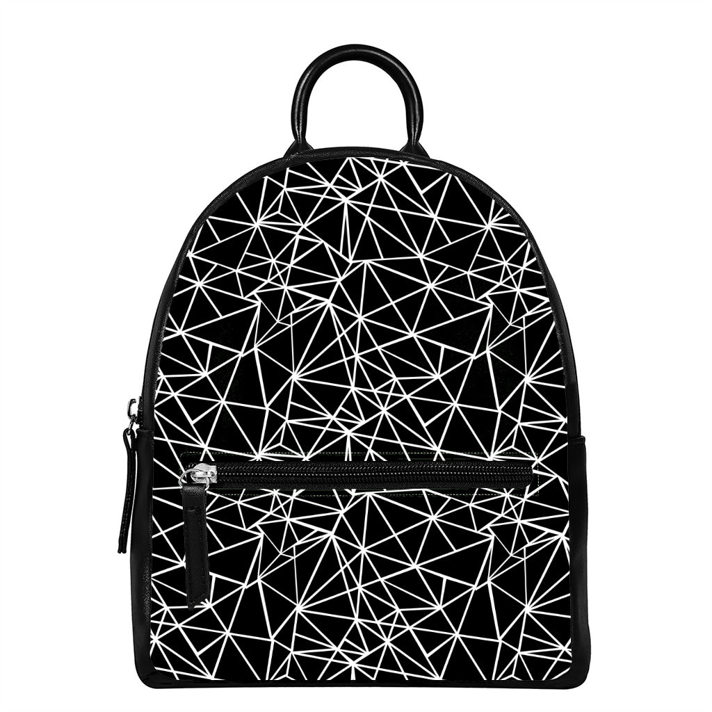 Black And White Geometric Mosaic Print Leather Backpack