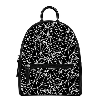 Black And White Geometric Mosaic Print Leather Backpack