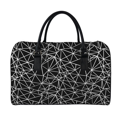 Black And White Geometric Mosaic Print Leather Duffle Bag