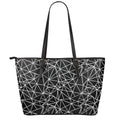 Black And White Geometric Mosaic Print Leather Tote Bag With Zipper