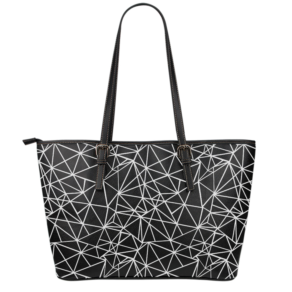 Black And White Geometric Mosaic Print Leather Tote Bag