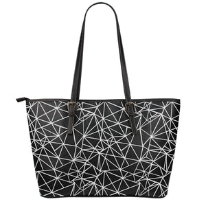 Black And White Geometric Mosaic Print Leather Tote Bag