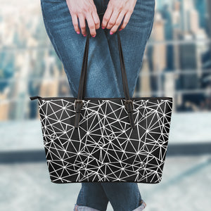 Black And White Geometric Mosaic Print Leather Tote Bag