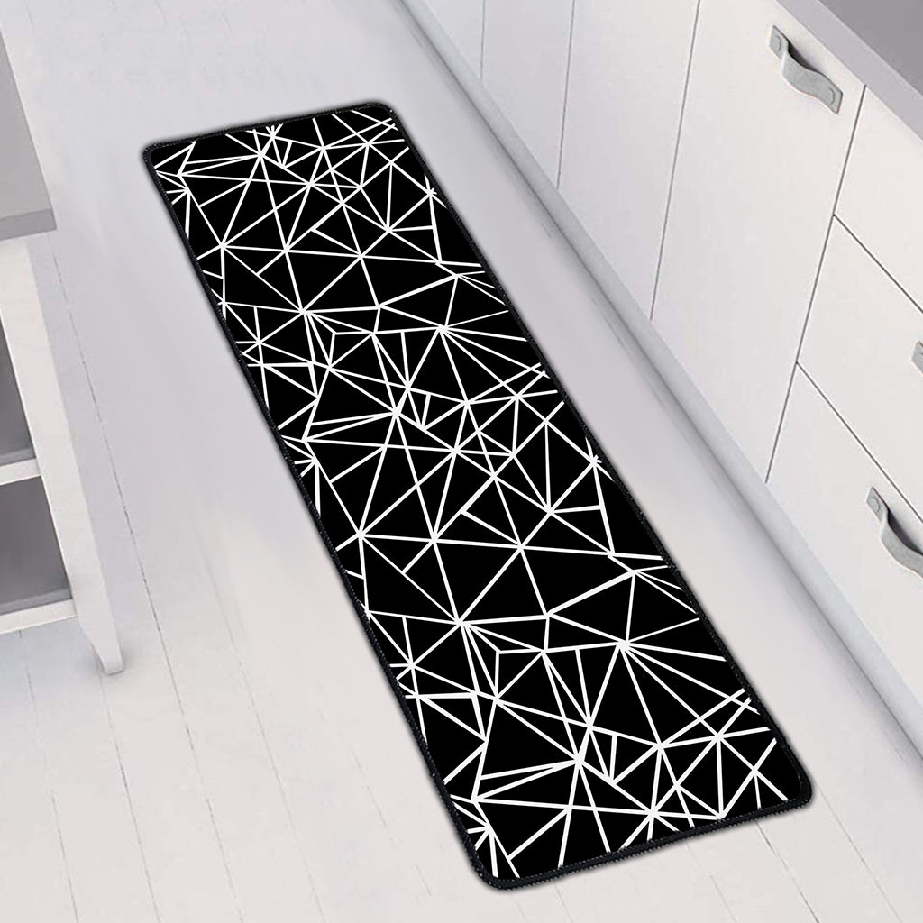 Black And White Geometric Mosaic Print Long Kitchen Mat