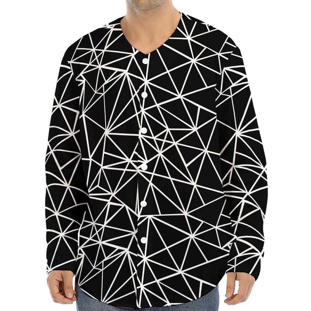 Black And White Geometric Mosaic Print Long Sleeve Baseball Jersey