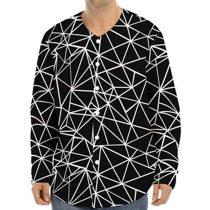 Black And White Geometric Mosaic Print Long Sleeve Baseball Jersey